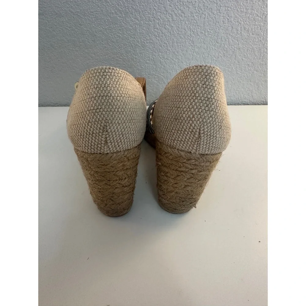White Mountain Women's Blue Striped Espadrille Ankle Strap Wedge Sandals 7.5M